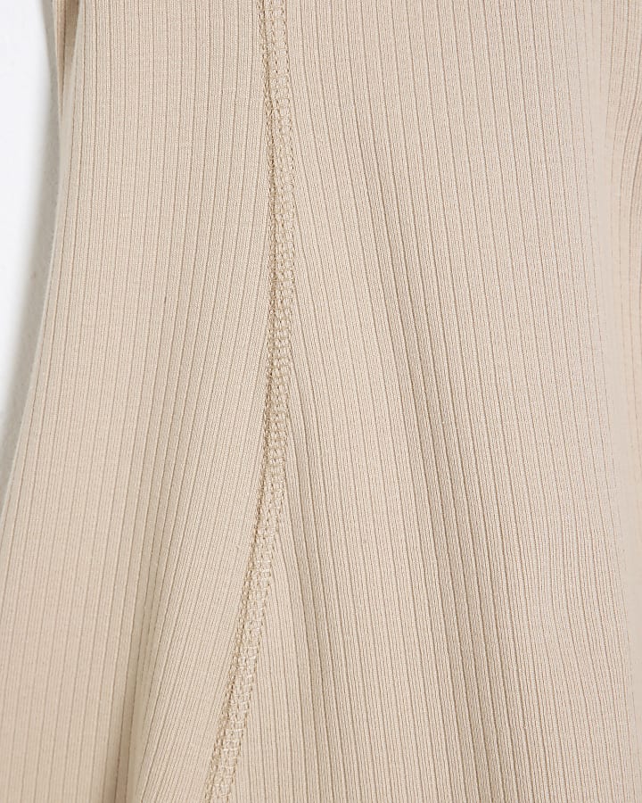 Mini Girls Beige Ribbed Zip Dress