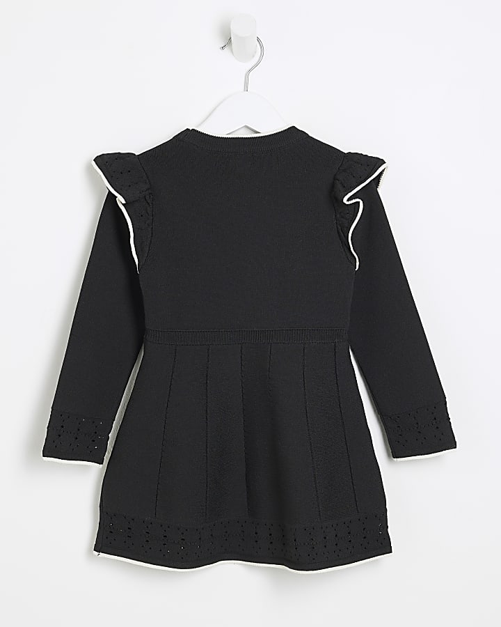 Mini Girls Black Rose Knit Dress