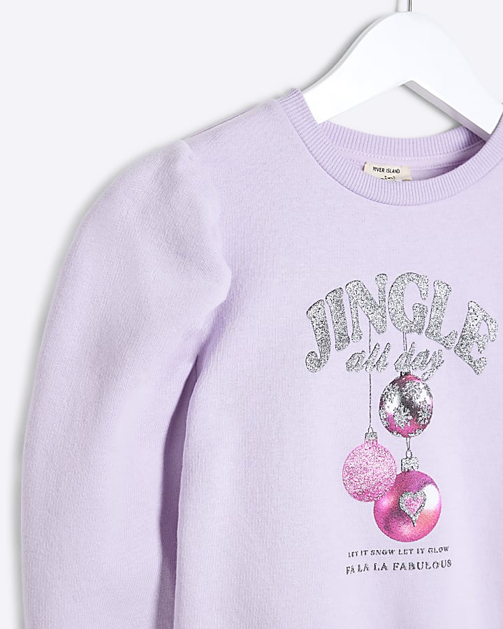 Mini Girls Purple Christmas Bauble Jumper