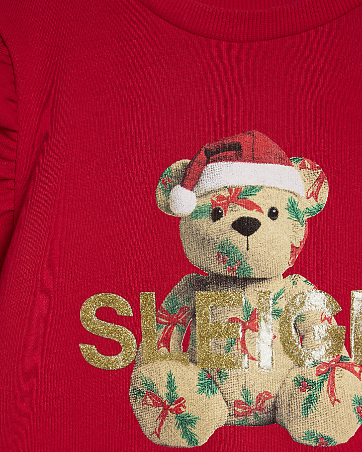 Mini Girls Red Christmas Bear Sweatshirt Set