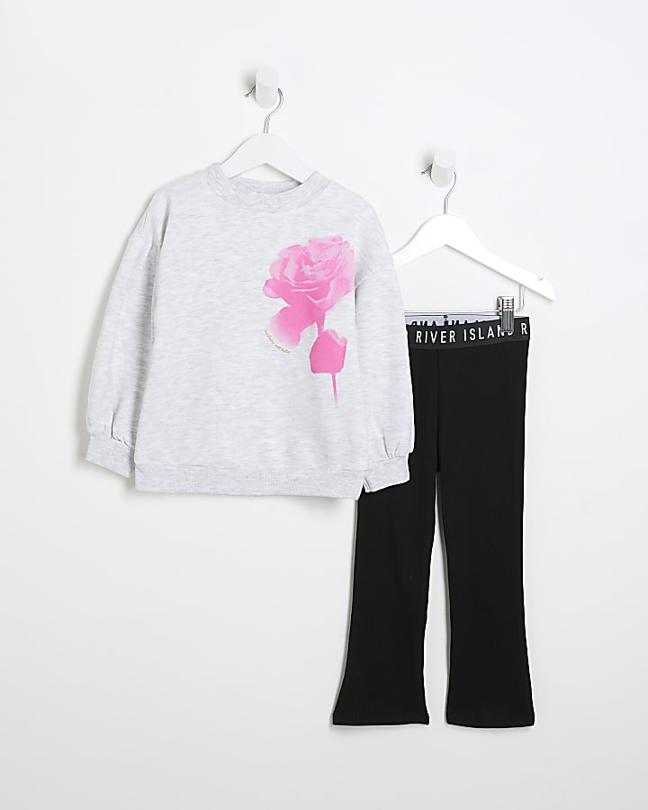 Mini Girls Grey Rose Sweatshirt Set