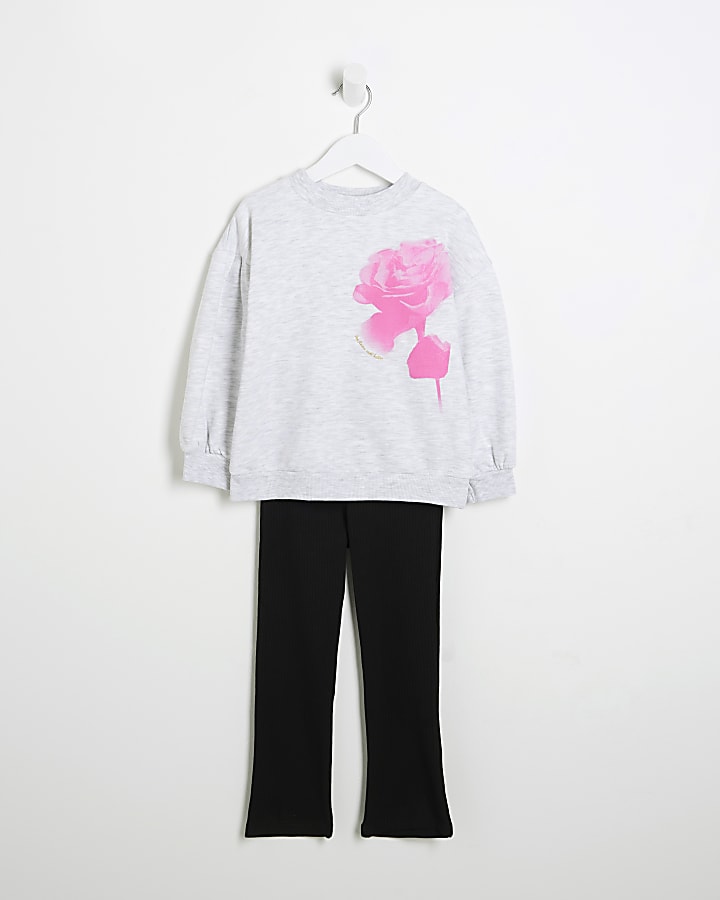 Mini Girls Grey Rose Sweatshirt Set