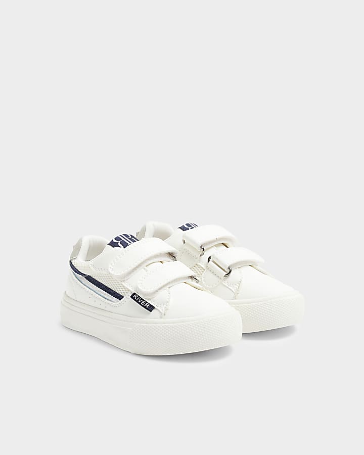 Mini Boys White Side Tape Velcro Trainers