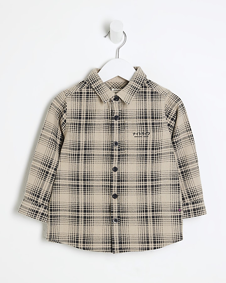 Mini Boys Beige Shinjuku Check Shirt