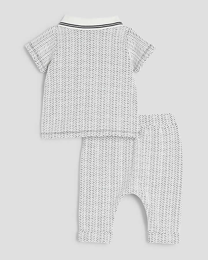 Baby Boys White Mono Textured Shirt Set