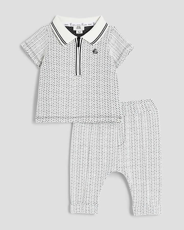 Baby Boys White Mono Textured Shirt Set