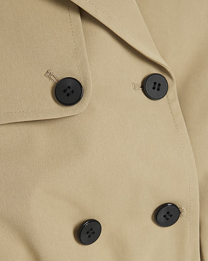 Girls Beige Bubble Hem Short Trench Coat