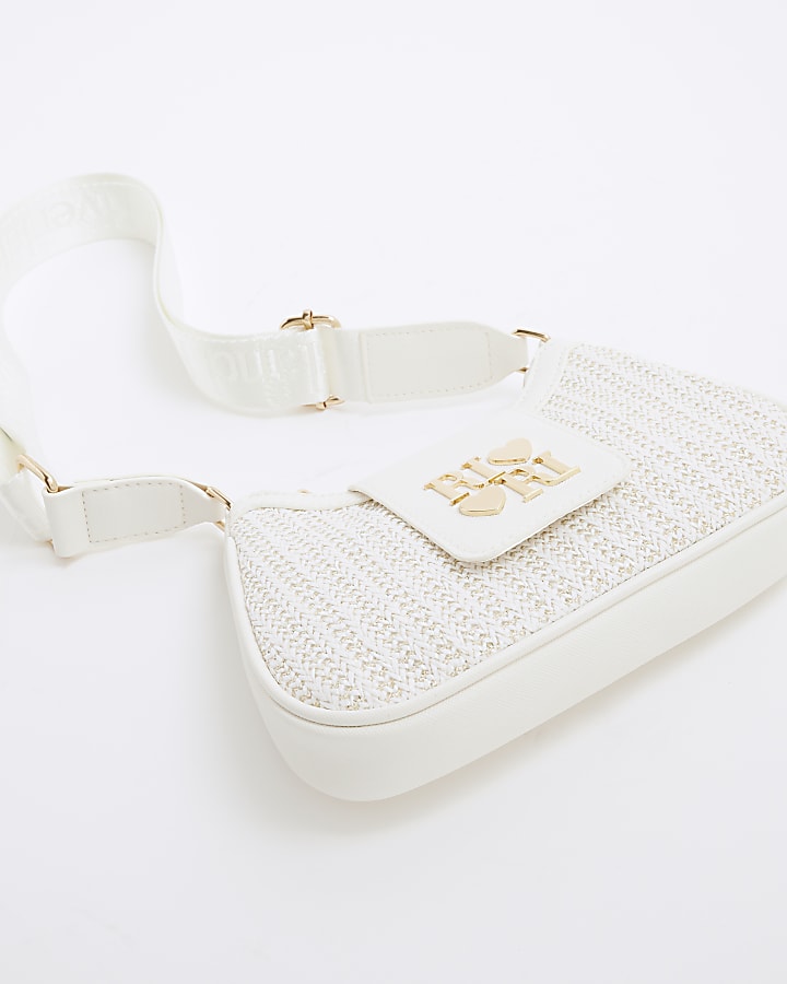 Girls White Raffia Cross Body Bag