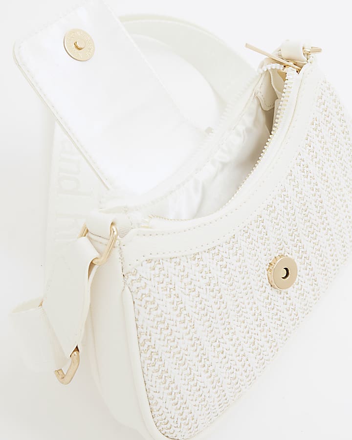 Girls White Raffia Cross Body Bag