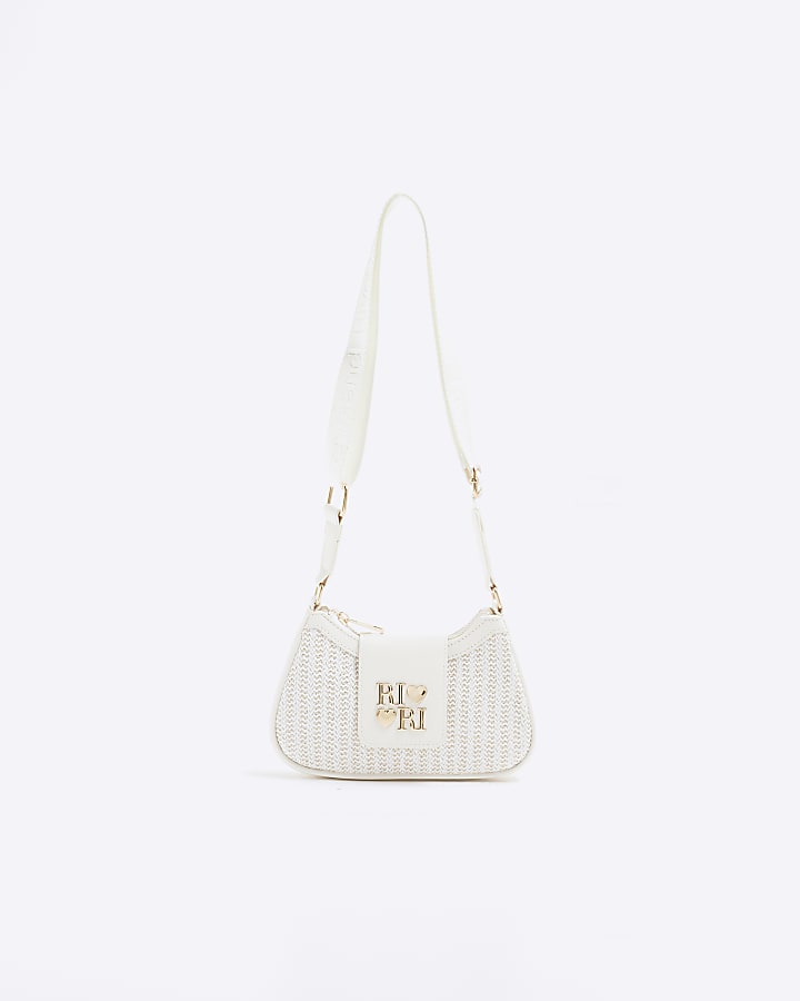 Girls White Raffia Cross Body Bag