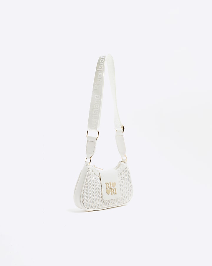 Girls White Raffia Cross Body Bag