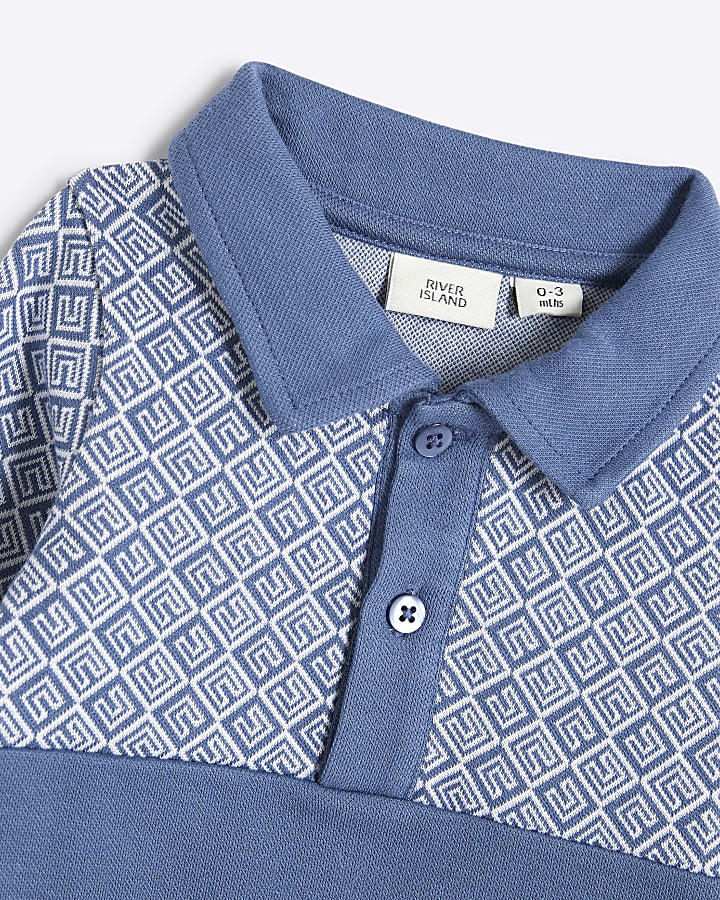 Baby Boys Blue Jacquard Polo Set