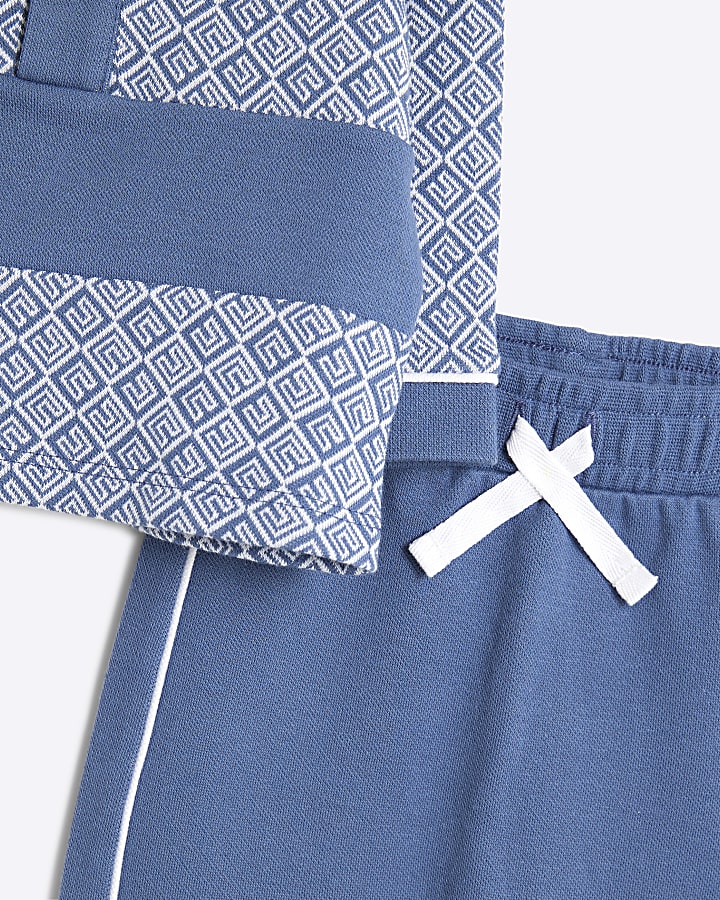 Baby Boys Blue Jacquard Polo Set