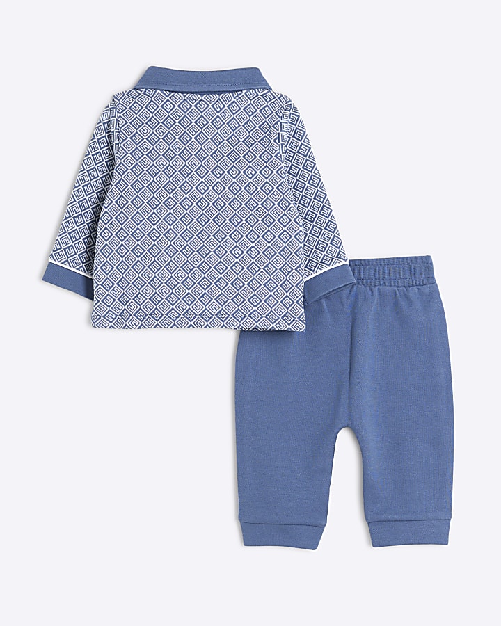 Baby Boys Blue Jacquard Polo Set