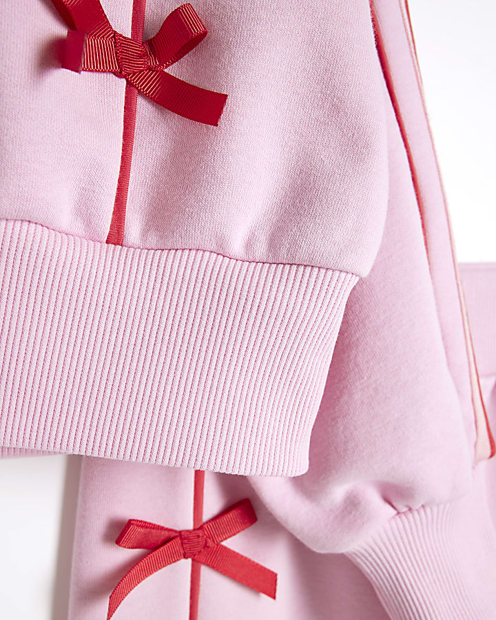 Girls Pink Bow Trim Bomber Set