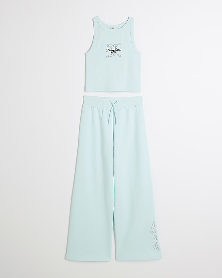 Girls Blue Racer Tank Top And Joggers Set