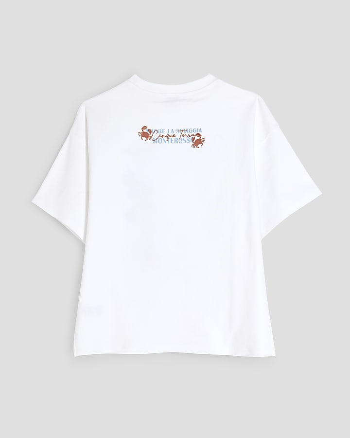 Girls White Crab Embellished T-shirt