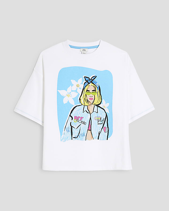 Girls White Oversized Girl Tee