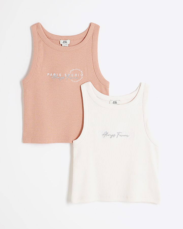 Girls Coral Pack Of 2 Tank Tops