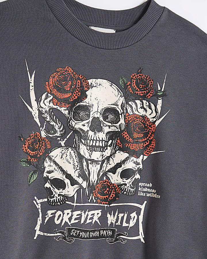 Girls Grey Skull Graphic Sweat