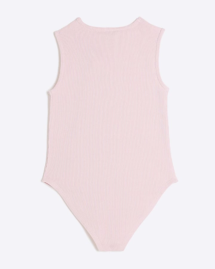 Girls Pink Ribbed Knot Bodysuit