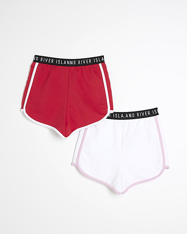 Girls Red And White Runner Shorts 2 Pack