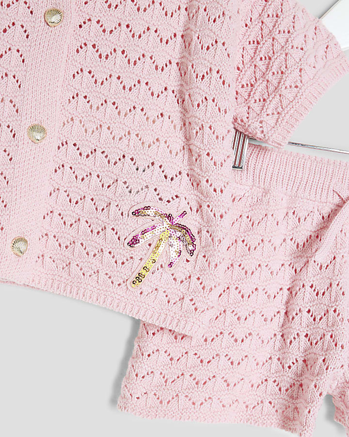 Mini Girls Pink Revere Palm Tree Shirt Set