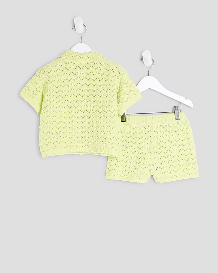 Mini Girls Lime Revere Palm Tree Shirt Set