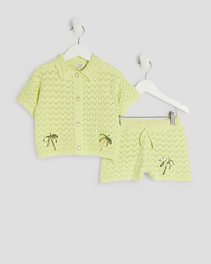 Mini Girls Lime Revere Palm Tree Shirt Set