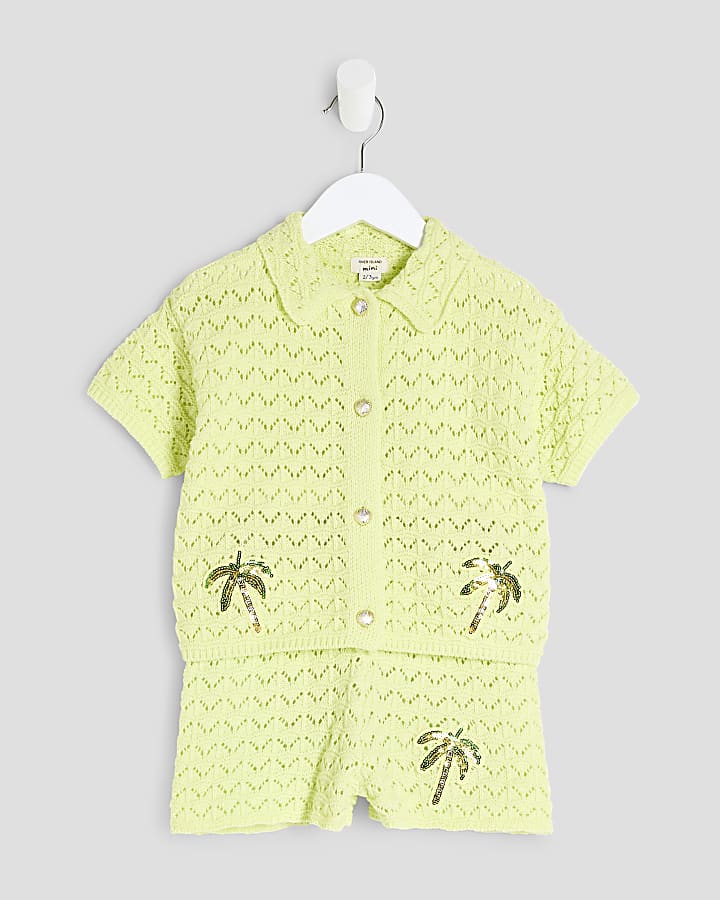 Mini Girls Lime Revere Palm Tree Shirt Set