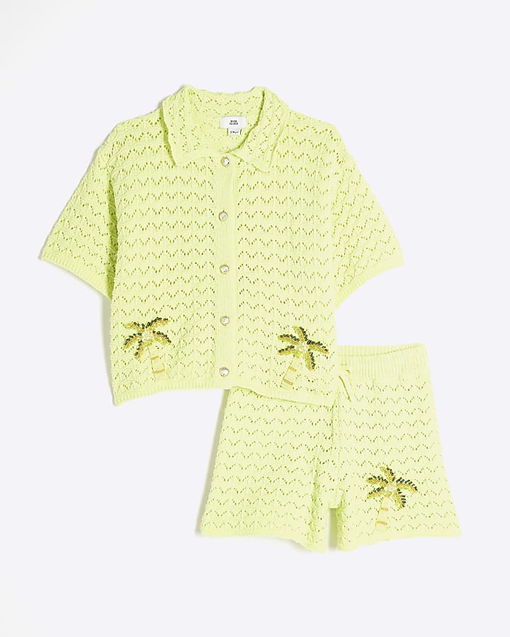 Girls Lime Revere Palm Tree Shirt Set