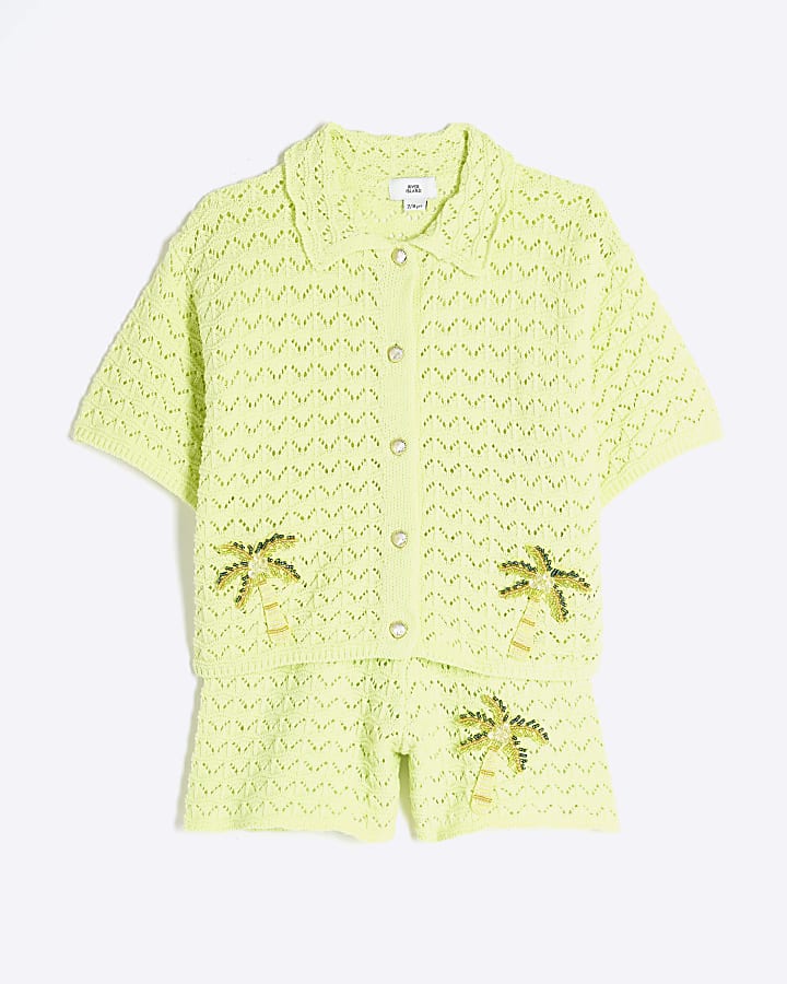 Girls Lime Revere Palm Tree Shirt Set