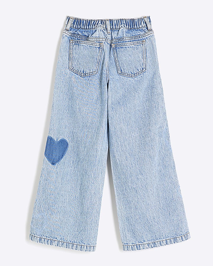 Girls Blue Heart Wide Leg Jeans