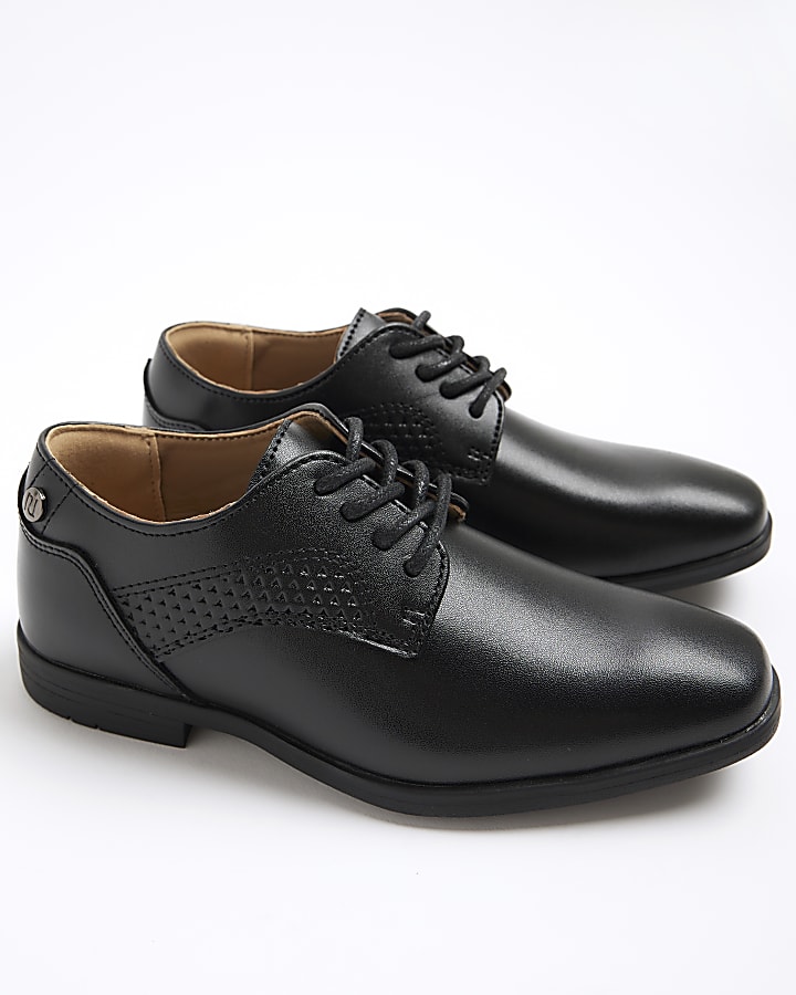 Boys Black Embossed Pointed Toe Shoes