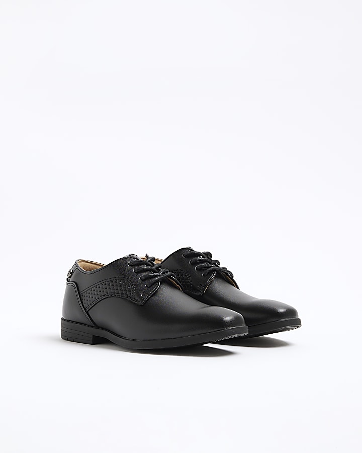 Boys Black Embossed Pointed Toe Shoes