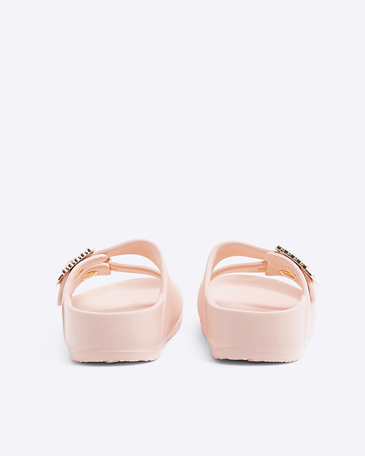 Girls Coral Pearl Double Buckle Sliders