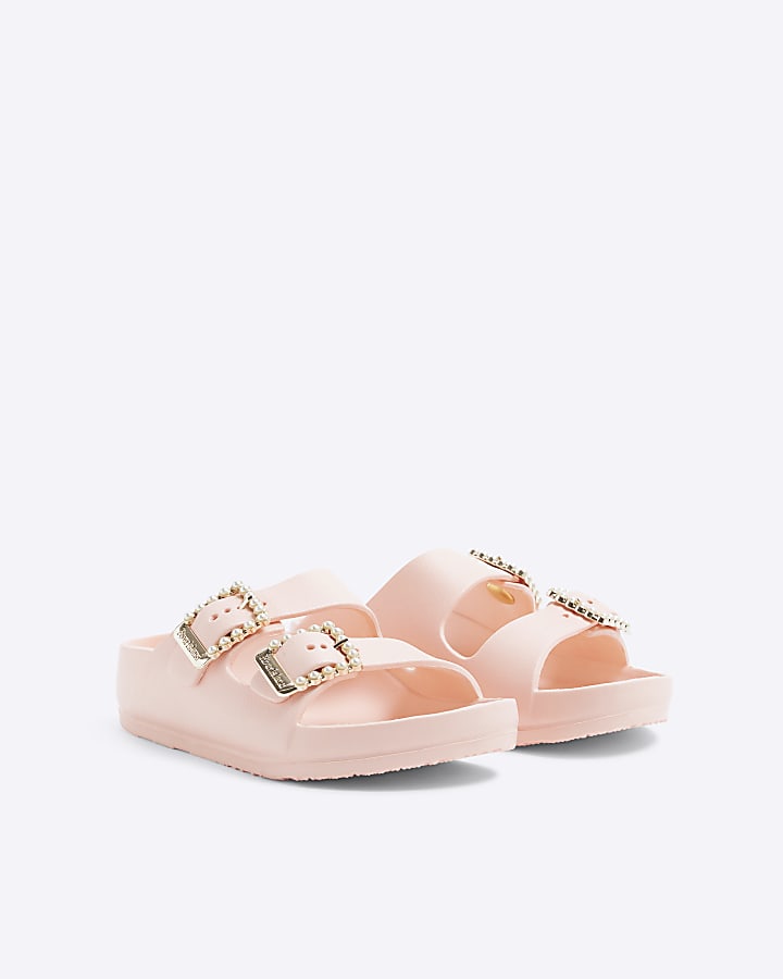 Girls Coral Pearl Double Buckle Sliders