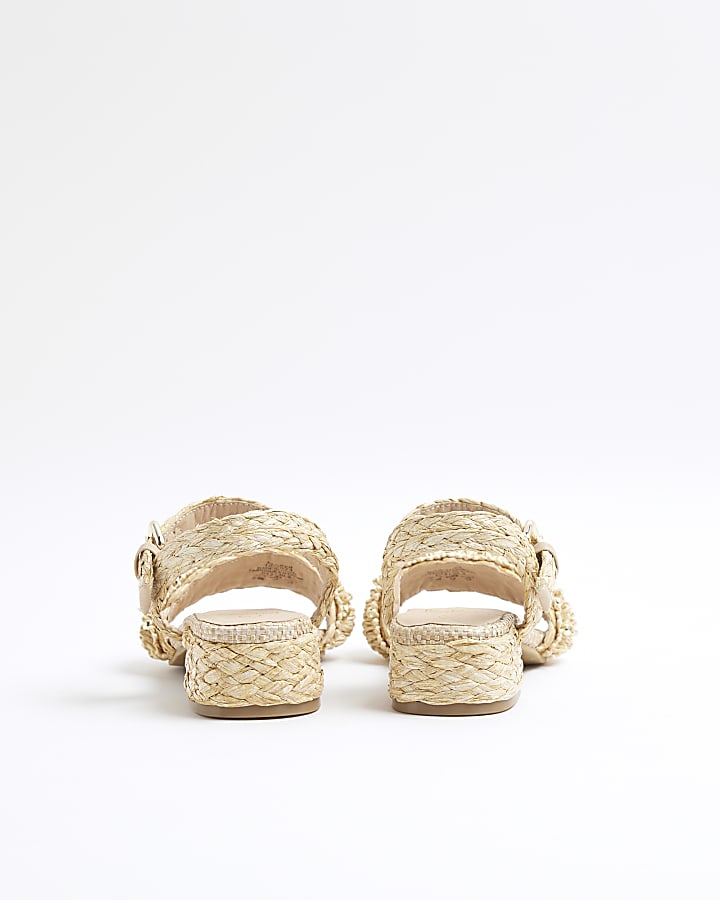 Girls Beige Raffia Heeled Sandals