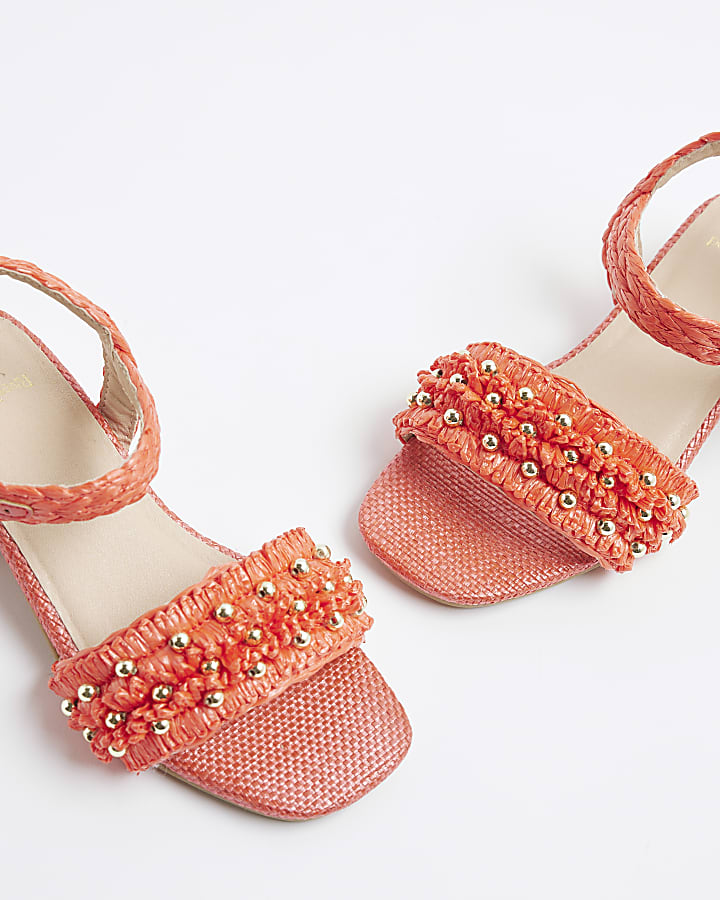 Girls Pink Raffia Heeled Sandals