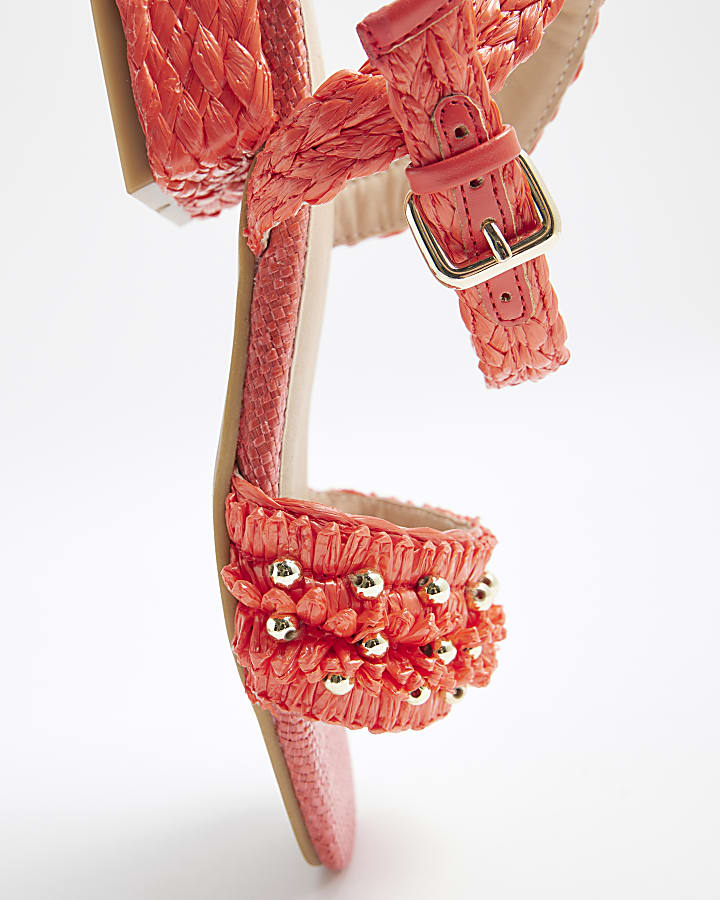 Girls Pink Raffia Heeled Sandals