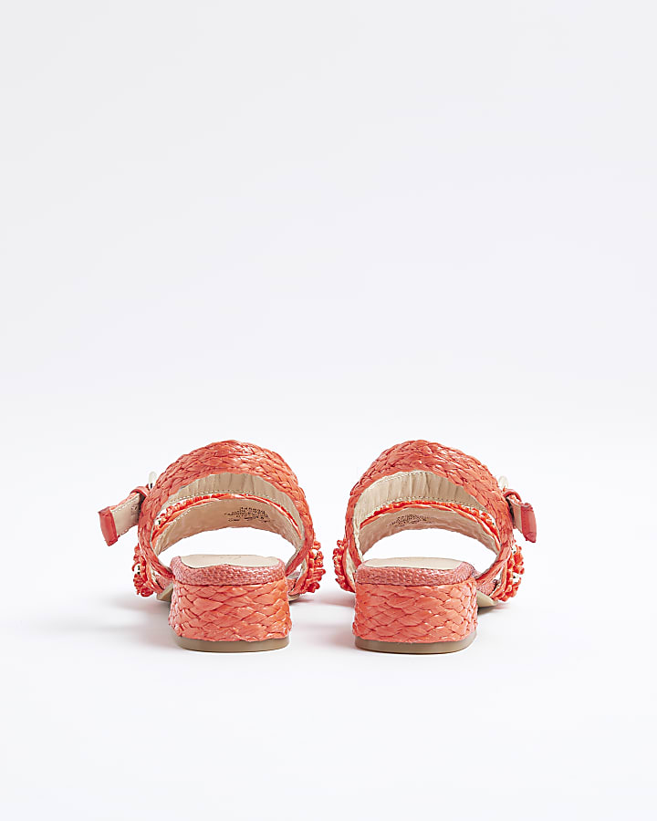 Girls Pink Raffia Heeled Sandals