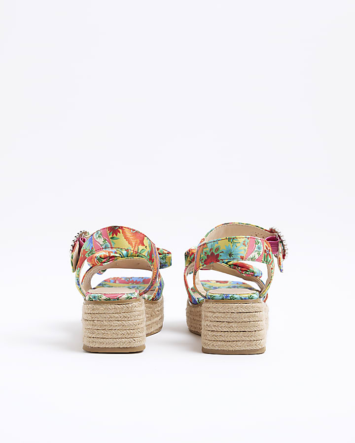 Girls Multi Coloured Printed Wedge Sandals