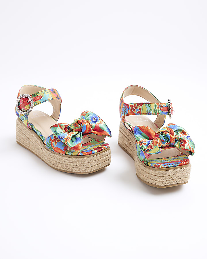 Girls Multi Coloured Printed Wedge Sandals