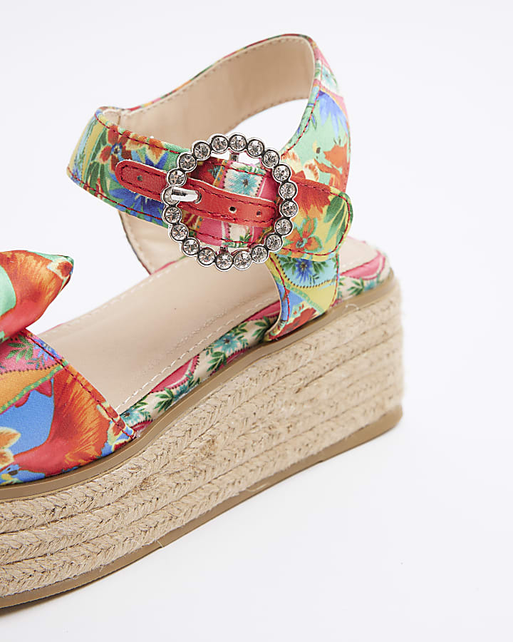 Girls Multi Coloured Printed Wedge Sandals