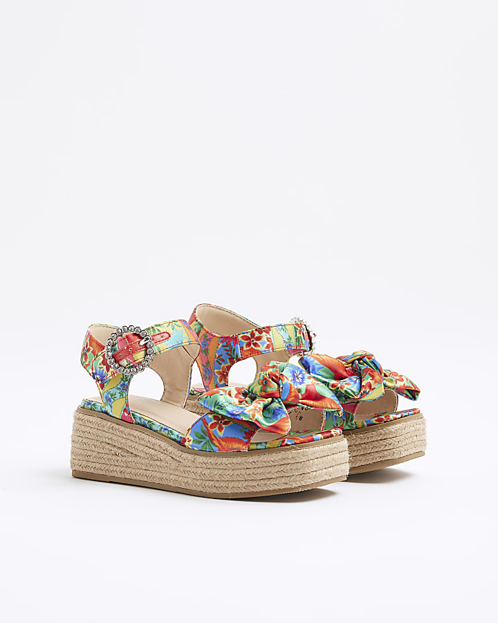 Girls Multi Coloured Printed Wedge Sandals