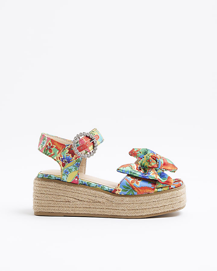 Girls Multicoloured Print Wedge Sandals