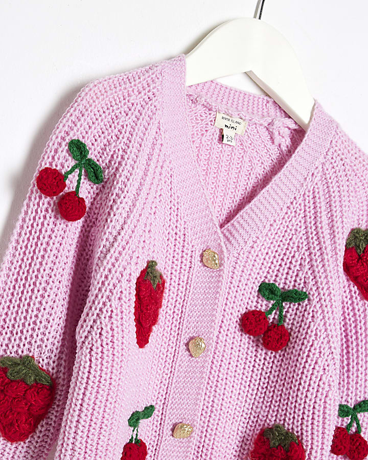 Mini Girls Pink Fruit Cardigan And Jeans Set