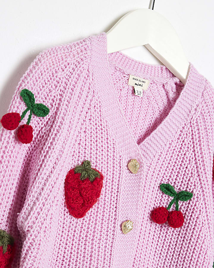 Mini Girls Pink 3D Fruit Cardigan