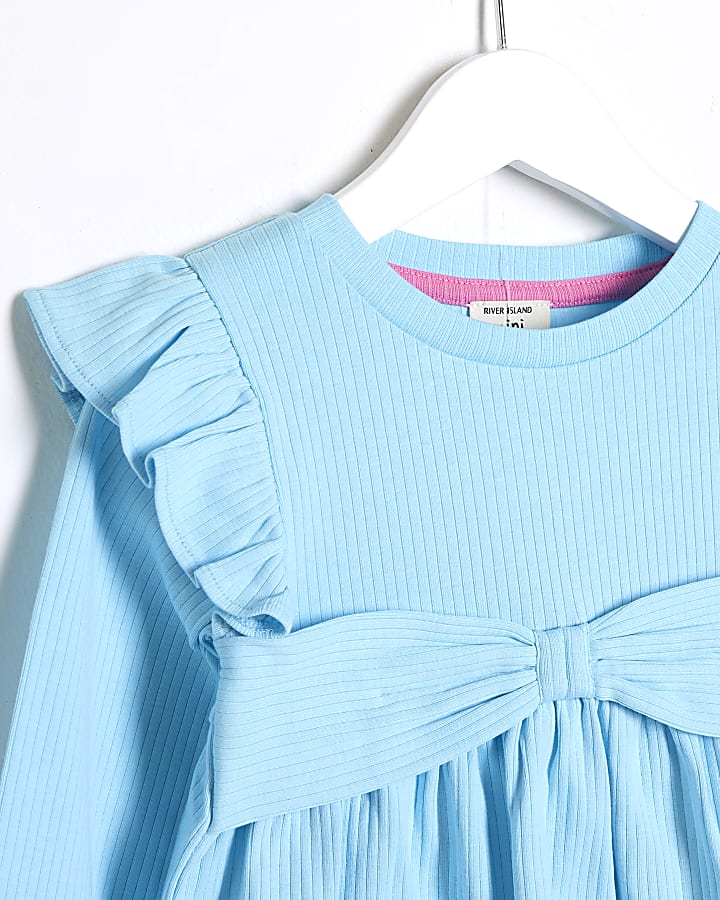 Mini Girls Blue Peplum Bow Top Set