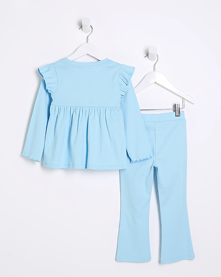 Mini Girls Blue Peplum Bow Top Set